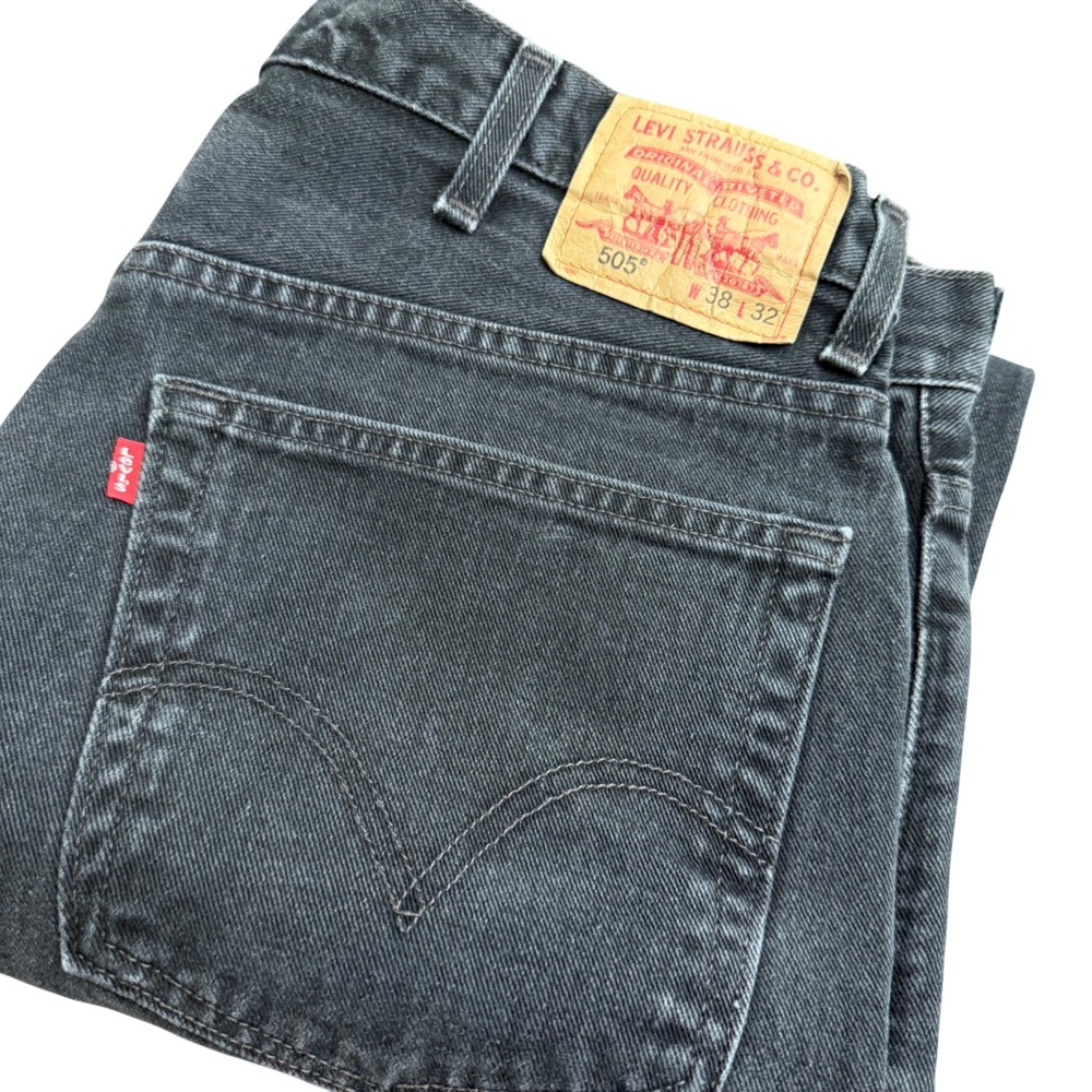 Levis 505 Regular Fit Jeans Mens 38x32*‎ Faded Black Straight Leg Vintage Y2K